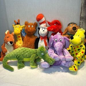 Storybook Character Plush Lot Dr Seuss Eric Carle Cat in Hat Fox Socks Elephant